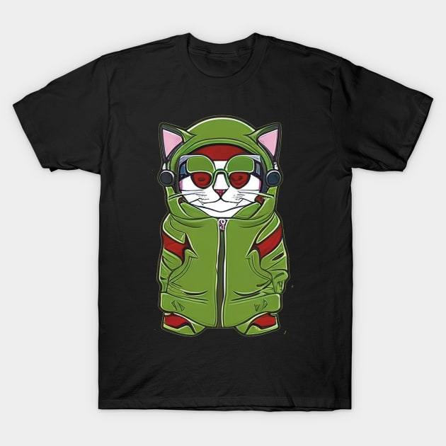 Cute Cartoon Cat in a Hoodie: Stylish Feline Vibes T-Shirt by ImaginativeInkPOD